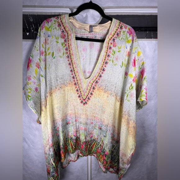 Anthropology Bl-nk Beaded 100% Linen Poncho O/S like new condition - Picture 3 of 9